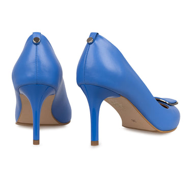 Pantofi damă stiletto, piele naturală, toc mediu 05 albastru
