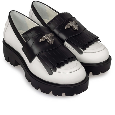 Pantofi damă cu franjuri Betina 405 Black-White
